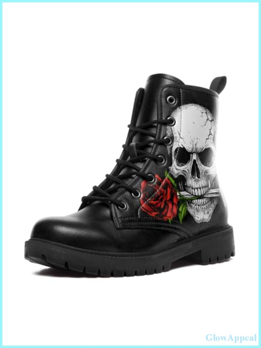 Custom Black Combat Boots Women Lace-Up Ankle Booties Chunky Heel Platform Faux